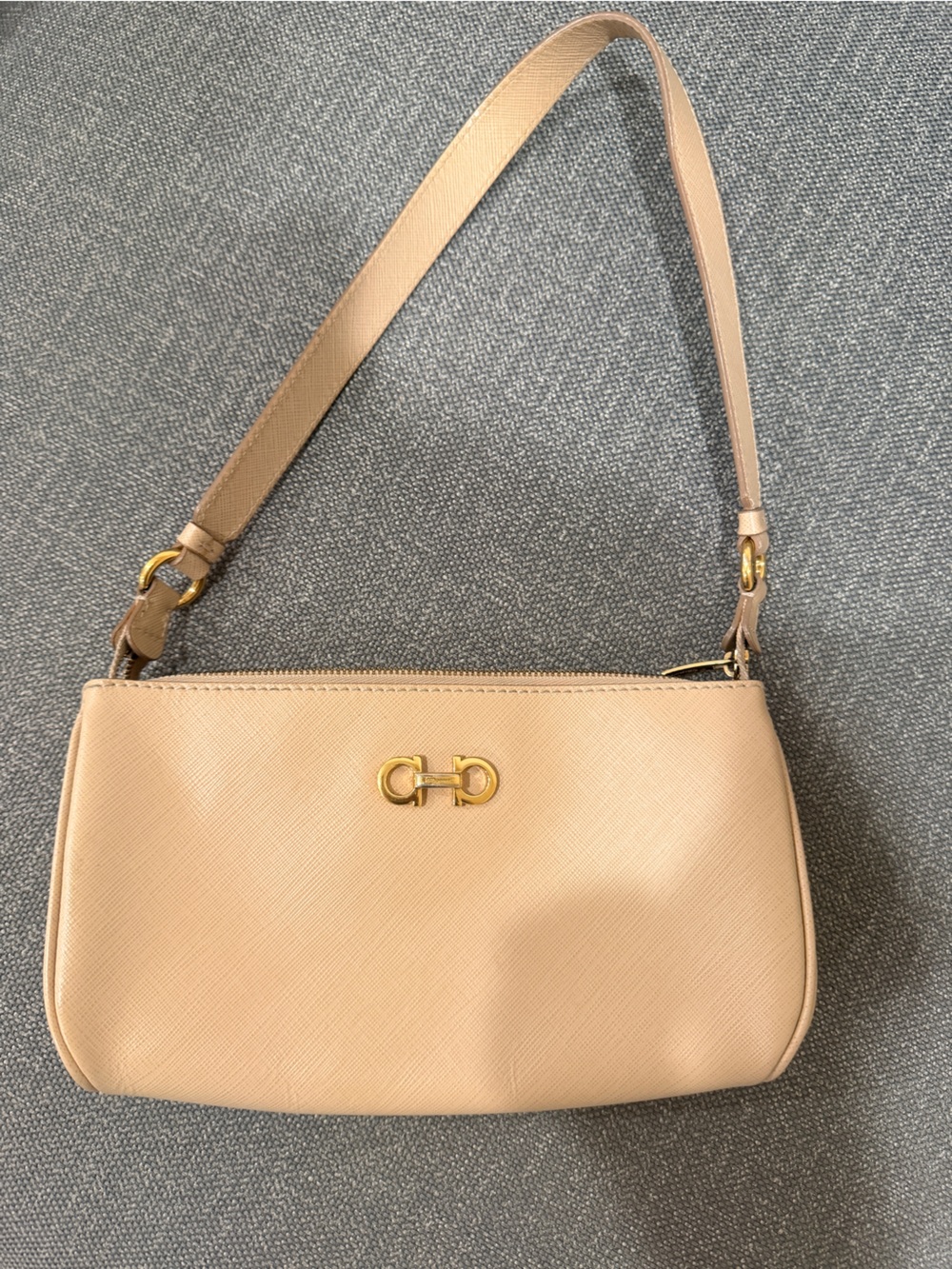 Salvatore Ferragamo Blush Beige Leather Crossbody with Gold Gancini